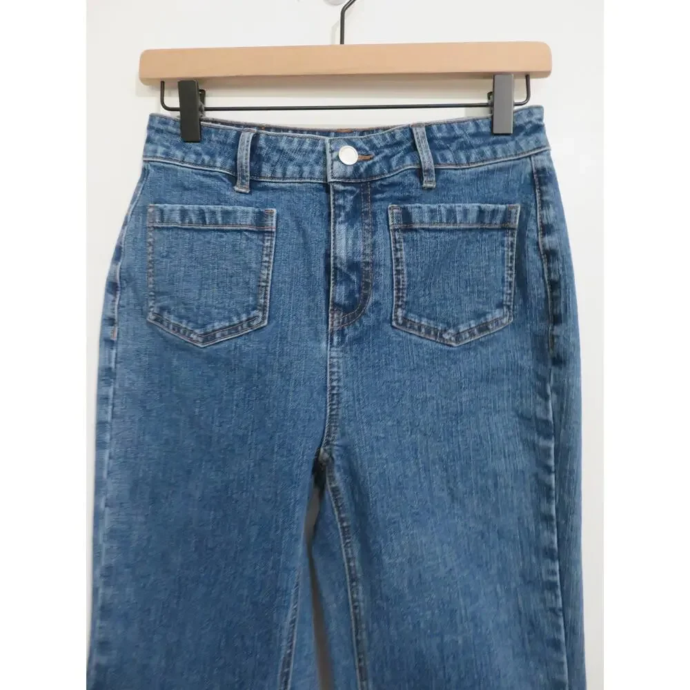 ELBORN Sz 34/S/26 High Blue Rise Straight Leg Jeans Premium Denim Parisian Style